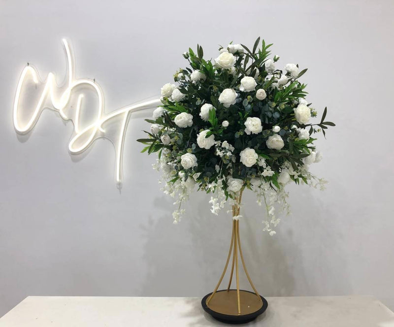 M7 White & Greenery Foliage Floral Centrepiece - 70cm