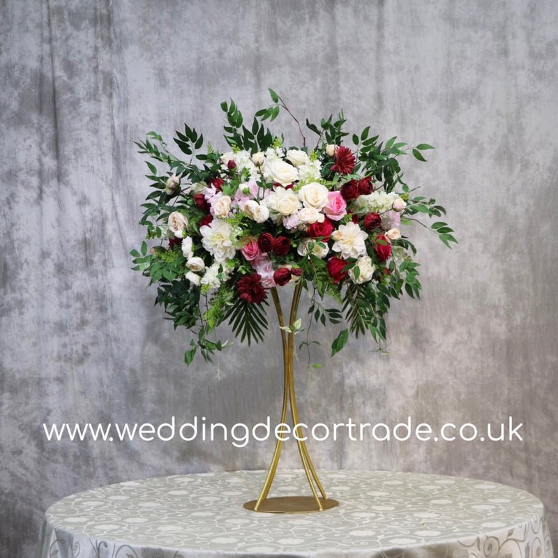 Ivory & Wine Textured Silk Floral Centrepiece - M23