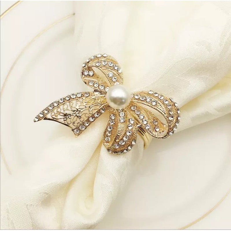 Napkin Rings x6 - Gold Bow Design